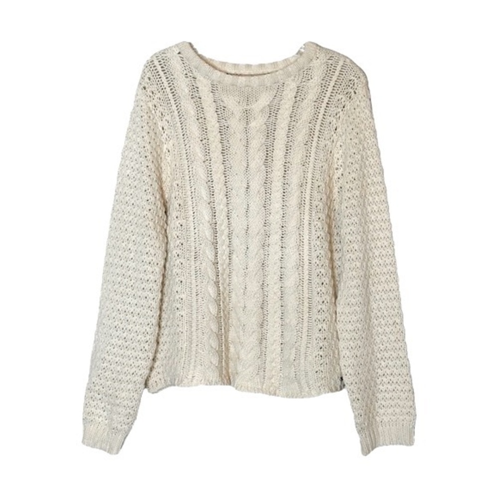 Carve Designs Open-Knit Cable Scoop Neck Sweater in Cream